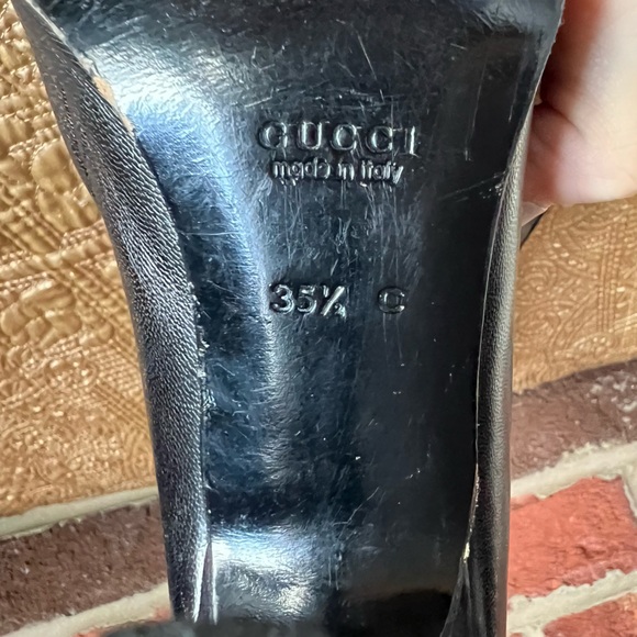 Y2K Vintage Gucci “loafer stilettos “👠 Black leather with a wooden heel - Picture 7 of 15